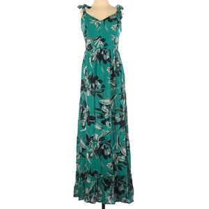 Tahari teal floral ruffle beach maxi dress